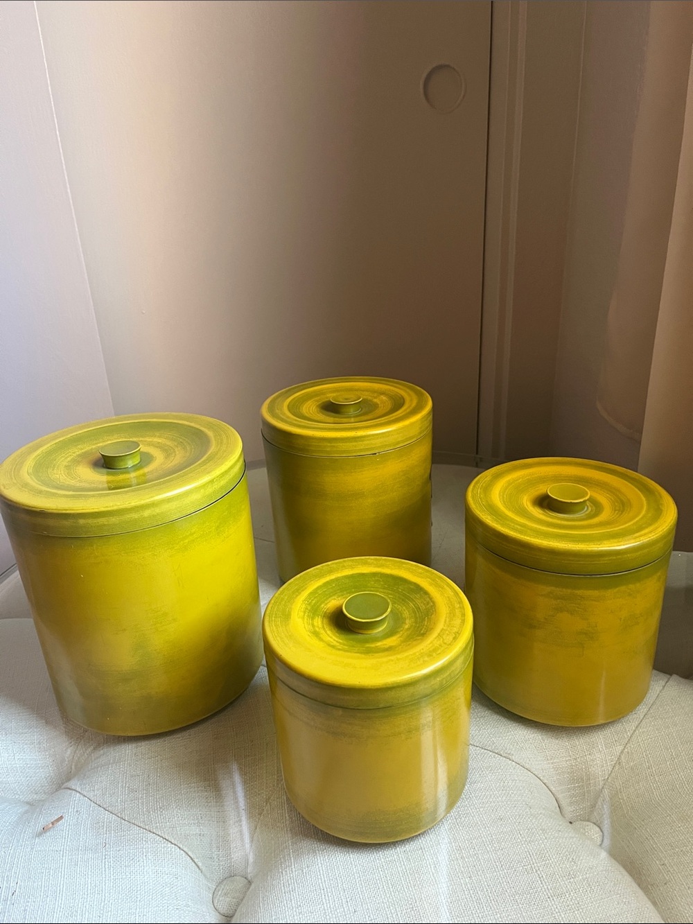 Vintage Yellow Floral Metal Canister Set - 4pc Made In Japan - Picture 7 of 9